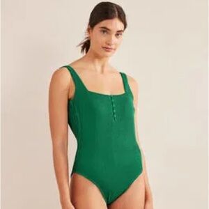 Boden Henley Textured Swimsuit with Button Detail